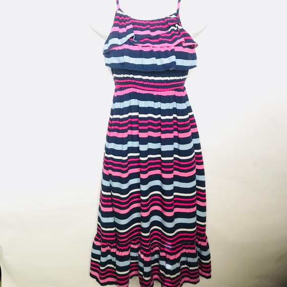 Girl's Sleeveless Navy Pink Striped Max Dress NEW - Picture 3 of 7